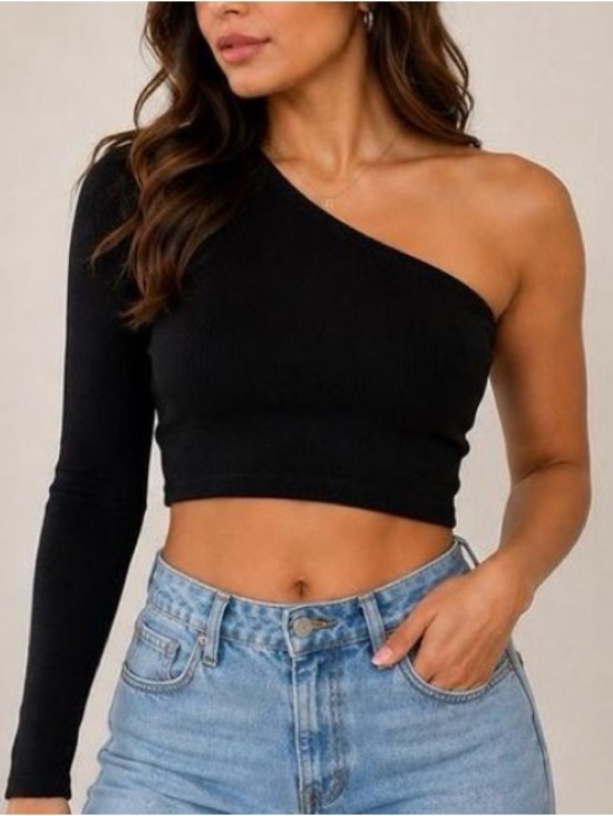 Zara Tops - Zara One-Shoulder Black Crop Top